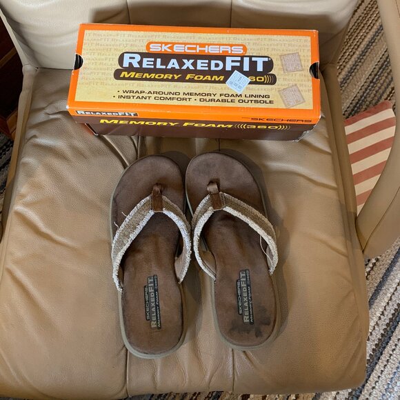MEN'S SKECHERS FLIP FLOPS, SUPREME BOSNIA IN TAN, SIZE 9, 64152, EUC - Picture 1 of 3